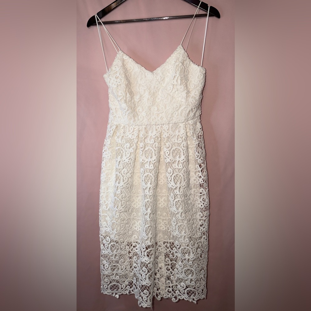 Express Ivory Lace Strapless Midi Dress